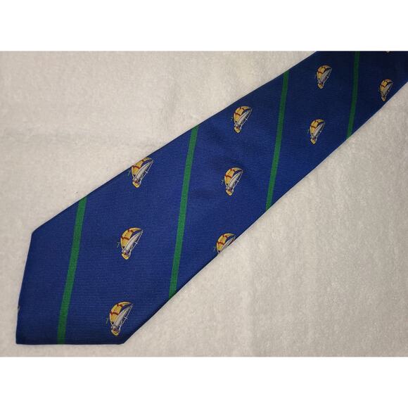 Lands End blue nautical sailboat silk tie - 61" - Picture 6 of 6